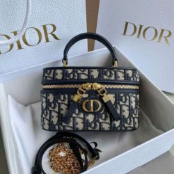 Dior 30 Montaigne Mini Vanity Case Blu Oblique Jacquard