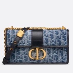 Borsa Dior 30 Montaigne East-West con catena Blue Denim Oblique Jacquard
