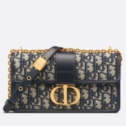 Borsa Dior 30 Montaigne East-West con catena Jacquard obliquo blu