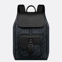 Dior Saddle Zaino con patta Nero Oblique Jacquard