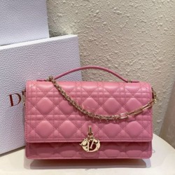 Borsa Dior Miss Dior con manico superiore Melocoton Rosa Cannage Agnello