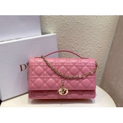 Borsa Dior Miss Dior con manico superiore Melocoton Rosa Cannage Agnello
