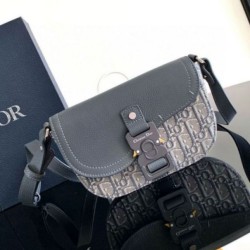 Borsa Dior Mini Saddle Messenger Grigio Obliquo Jacquard e pelle di vitello