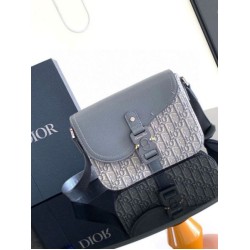 Borsa a tracolla Dior Small Saddle Jacquard obliquo grigio e pelle di vitello