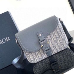Borsa a tracolla Dior Small Saddle Jacquard obliquo grigio e pelle di vitello