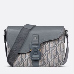 Borsa a tracolla Dior Small Saddle Jacquard obliquo grigio e pelle di vitello