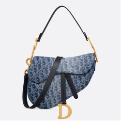 Borsa Dior Saddle con tracolla Blue Denim Oblique Jacquard