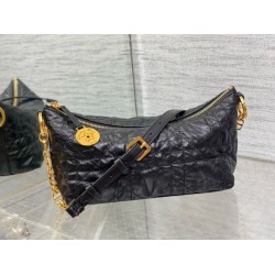 Borsa hobo Dior Diorstar con catena Pelle di vitello stropicciata nera Borsa hobo Dior Diorstar con catena Pelle di vitello stropicciata nera