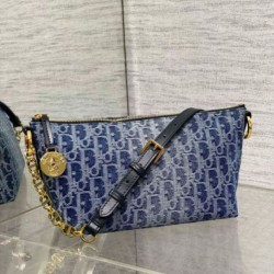 Borsa Dior Diorstar Hobo con catena Blue Denim Oblique Jacquard