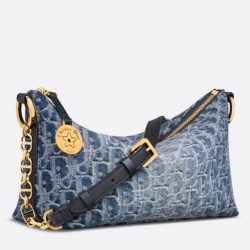 Borsa Dior Diorstar Hobo con catena Blue Denim Oblique Jacquard