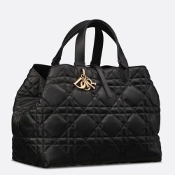 Borsa grande Dior Toujours Pelle di vitello Macrocannage nera