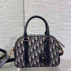 Borsa bowling media Dior D-Vibe Bowling Borsa media Jacquard blu obliquo