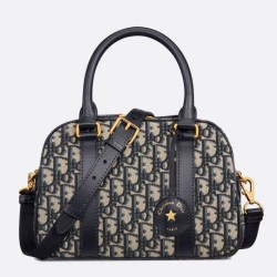 Borsa bowling media Dior D-Vibe Bowling Borsa media Jacquard blu obliquo