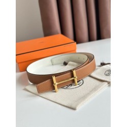 Cintura Hermès H Ancre reversibile, 32 mm, pelle di vitello Epsom Oro e Bianco
