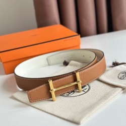 Cintura Hermès H Ancre reversibile, 32 mm, pelle di vitello Epsom Oro e Bianco Cintura Hermès H Ancre reversibile, 32 mm, pelle di vitello Epsom Oro e Bianco