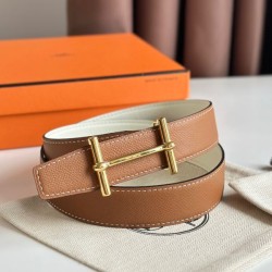 Cintura Hermès H Ancre reversibile, 32 mm, pelle di vitello Epsom Oro e Bianco