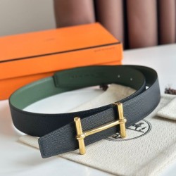 Cintura Hermès H Ancre reversibile, 32 mm, pelle di vitello Epsom Nero e Verde