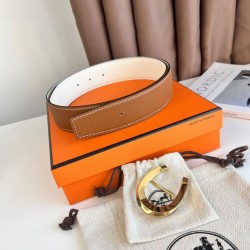 Cintura Hermès Luck reversibile, 38 mm, pelle di vitello Epsom Oro e Bianco