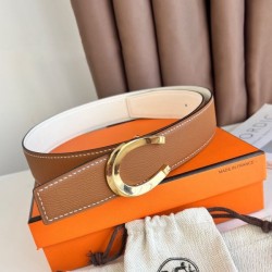 Cintura Hermès Luck reversibile, 38 mm, pelle di vitello Epsom Oro e Bianco