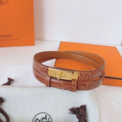 Cintura Hermès Kelly 18 Caramello Alligatore Lucido