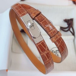 Cintura Hermès Kelly 18 Caramello Alligatore Lucido