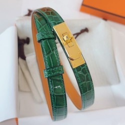 Cintura Hermès Kelly 18 in alligatore lucido color malachite