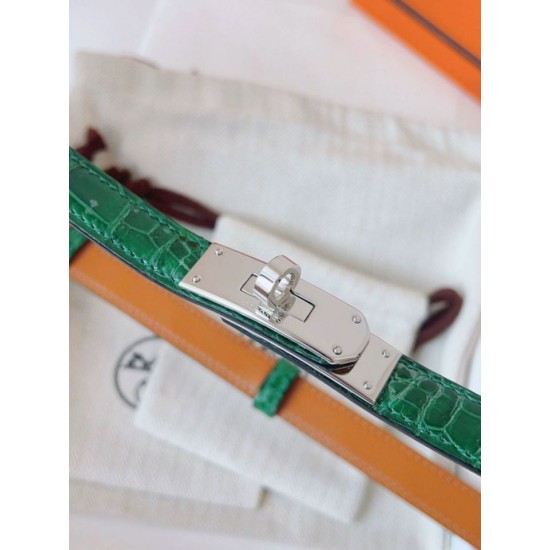 Replica Cintura Hermès Kelly 18 in alligatore lucido color malachite imitazione Falso Replica Cintura Hermès Kelly 18 in alligatore lucido color malachite imitazione Falso