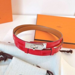 Replica Cintura Hermès Kelly 18 in alligatore rosso lucido imitazione Outlet