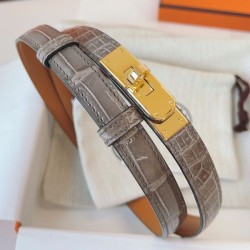 Cintura Hermès Kelly 18 in alligatore lucido color tourterelle