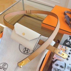 Cintura Hermès Kelly Pocket 18 Biscuit e Pelle di Vitello Epsom Bianca