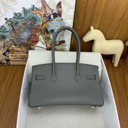 Borsa a spalla Hermès Birkin Light 29 Etain in pelle di vitello Swift