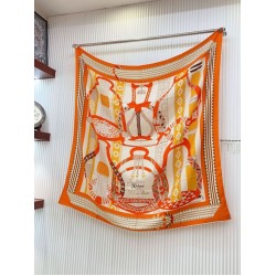 Scialle Hermès Etriers Fantaisie Arancione 140