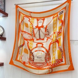 Scialle Hermès Etriers Fantaisie Arancione 140