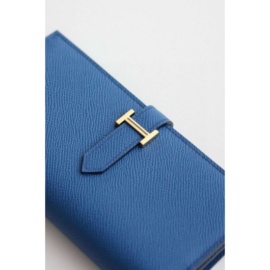 Replica Portafoglio lungo Hermès Bearn fatto a mano in pelle di vitello Epsom blu Francia imitazione Falso Replica Portafoglio lungo Hermès Bearn fatto a mano in pelle di vitello Epsom blu Francia imitazione Falso