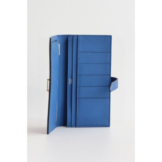 Replica Portafoglio lungo Hermès Bearn fatto a mano in pelle di vitello Epsom blu Francia imitazione Falso Replica Portafoglio lungo Hermès Bearn fatto a mano in pelle di vitello Epsom blu Francia imitazione Falso