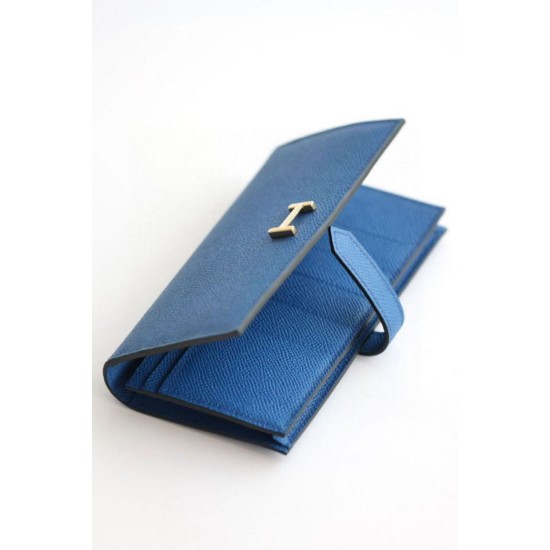 Replica Portafoglio lungo Hermès Bearn fatto a mano in pelle di vitello Epsom blu Francia imitazione Falso Replica Portafoglio lungo Hermès Bearn fatto a mano in pelle di vitello Epsom blu Francia imitazione Falso