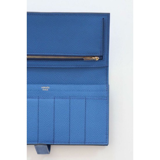 Replica Portafoglio lungo Hermès Bearn fatto a mano in pelle di vitello Epsom blu Francia imitazione Falso Replica Portafoglio lungo Hermès Bearn fatto a mano in pelle di vitello Epsom blu Francia imitazione Falso