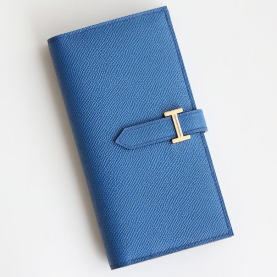 Replica Portafoglio lungo Hermès Bearn fatto a mano in pelle di vitello Epsom blu Francia imitazione Falso Replica Portafoglio lungo Hermès Bearn fatto a mano in pelle di vitello Epsom blu Francia imitazione Falso