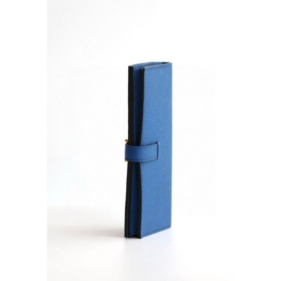 Replica Portafoglio lungo Hermès Bearn fatto a mano in pelle di vitello Epsom blu Francia imitazione Falso Replica Portafoglio lungo Hermès Bearn fatto a mano in pelle di vitello Epsom blu Francia imitazione Falso