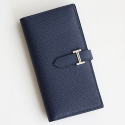 Replica Portafoglio lungo Hermès Bearn fatto a mano in pelle di vitello Epsom blu zaffiro imitazione Outlet