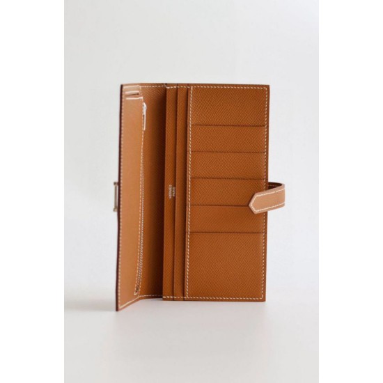 Replica Portafoglio lungo Hermès Bearn fatto a mano in pelle di vitello Epsom oro imitazione Falso Replica Portafoglio lungo Hermès Bearn fatto a mano in pelle di vitello Epsom oro imitazione Falso
