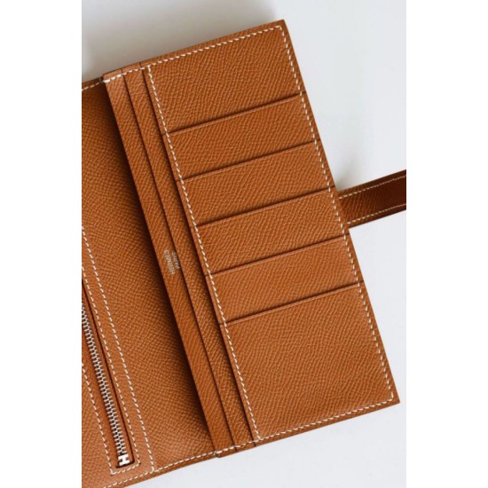 Replica Portafoglio lungo Hermès Bearn fatto a mano in pelle di vitello Epsom oro imitazione Falso Replica Portafoglio lungo Hermès Bearn fatto a mano in pelle di vitello Epsom oro imitazione Falso