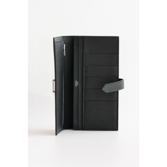 Replica Portafoglio lungo Hermès Bearn fatto a mano in pelle di vitello Epsom nera imitazione Falso Replica Portafoglio lungo Hermès Bearn fatto a mano in pelle di vitello Epsom nera imitazione Falso