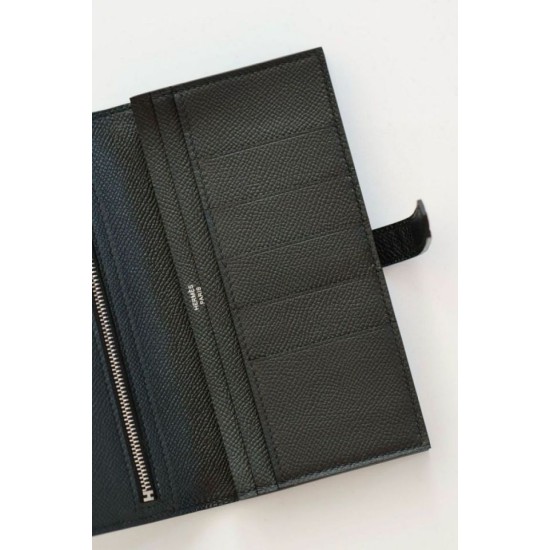 Replica Portafoglio lungo Hermès Bearn fatto a mano in pelle di vitello Epsom nera imitazione Falso Replica Portafoglio lungo Hermès Bearn fatto a mano in pelle di vitello Epsom nera imitazione Falso