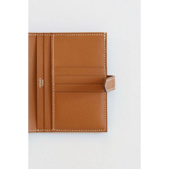 Replica Portafoglio compatto Hermès Bearn fatto a mano in pelle di vitello Epsom oro imitazione Falso Replica Portafoglio compatto Hermès Bearn fatto a mano in pelle di vitello Epsom oro imitazione Falso