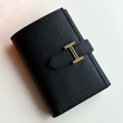 Portafoglio Hermes Bearn ripiegabile fatto a mano Epsom nero