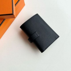 Portafoglio Hermes Bearn ripiegabile fatto a mano Epsom nero