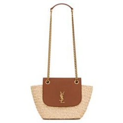 YSL Saint Laurent Mini Manon In Rafia E Pelle Conciata Al Vegetale Invecchiata Caffè