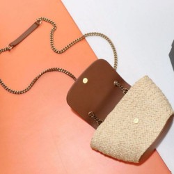 YSL Saint Laurent Mini Manon In Rafia E Pelle Conciata Al Vegetale Invecchiata Caffè