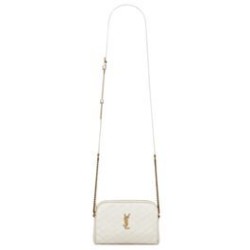 Pochette YSL Saint Laurent Gaby con cerniera in pelle di agnello trapuntata color crema